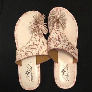 Patricia Nash Leather Pom Pom Flip Flops